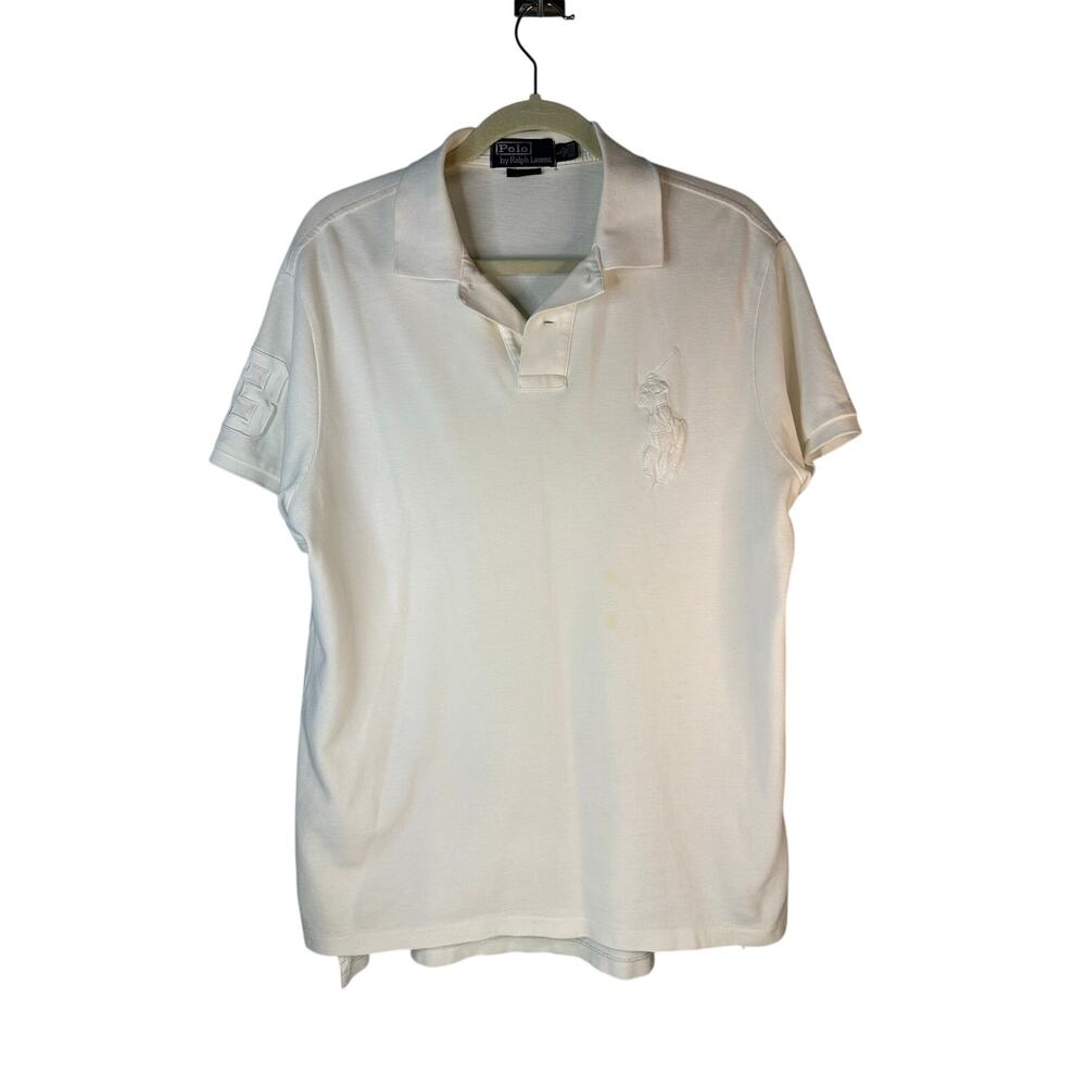 Polo Ralph Lauren White Cotton Mesh Polo Shirt Big Pony logo and a "3" patch L